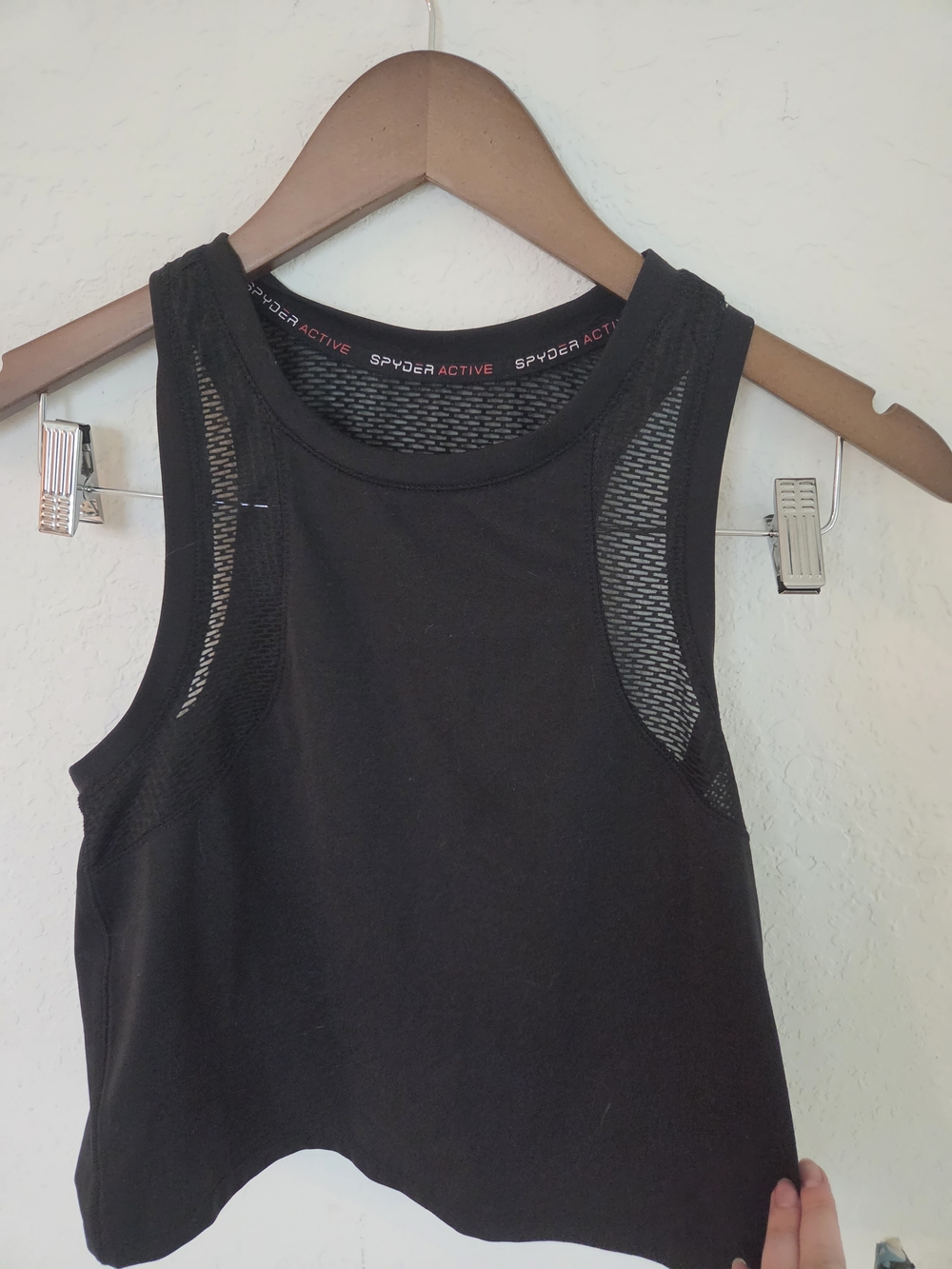 Spyder Active Womens S Black Mesh Panel Crop Tank Top Racerback Workout Athletic
